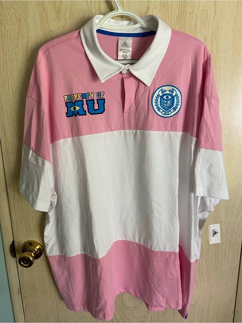 Disney Parks Monsters Inc Polo Shirt Adult Xl Pink White MU University NWT